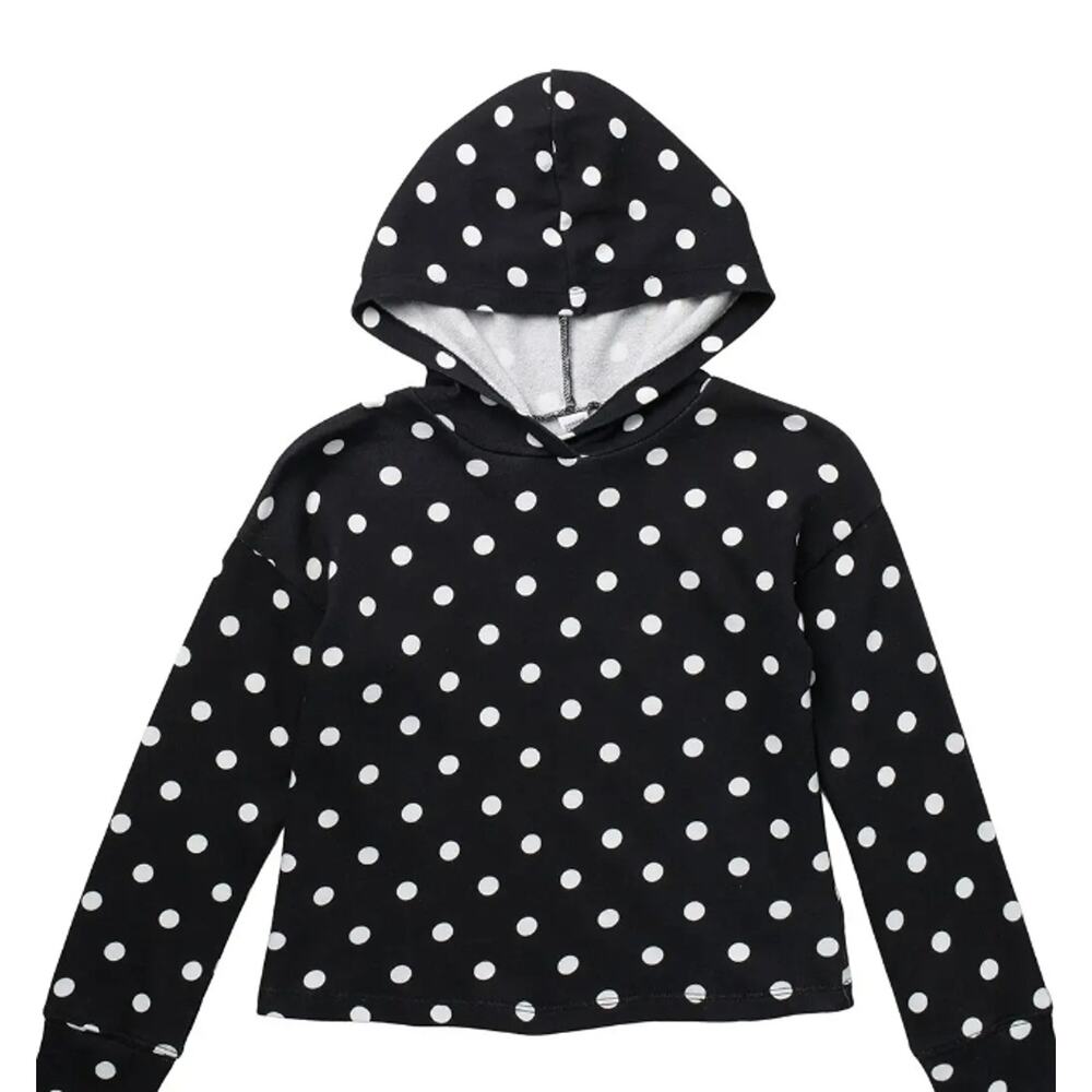 Fleece Polka Dot Printed Pullover Hoodie HARPER CANYON Large girls black white